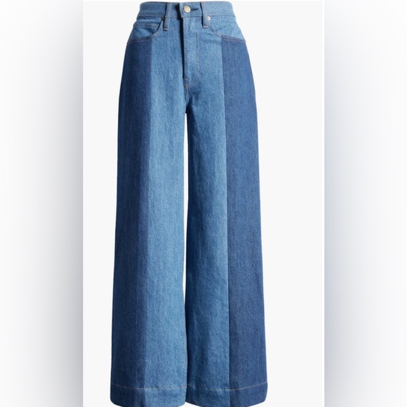 NWT FRAME Atelier Pixie Pieced 1978 Patchwork Panel High Rise Wide Leg Jean Gale - Picture 2 of 9